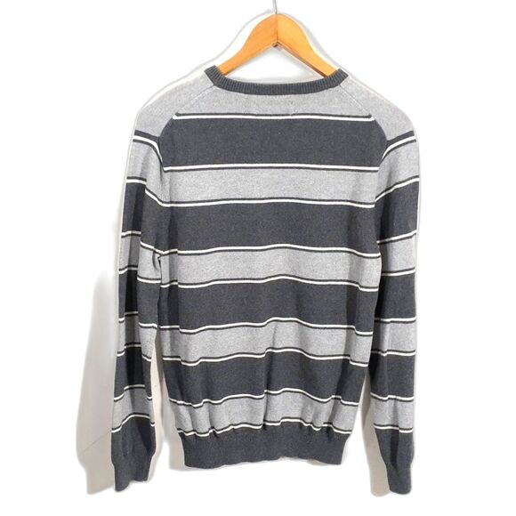 Chaps Sweater Size Small Gray Striped 100% Cotton #C08 - Picture 2 of 6